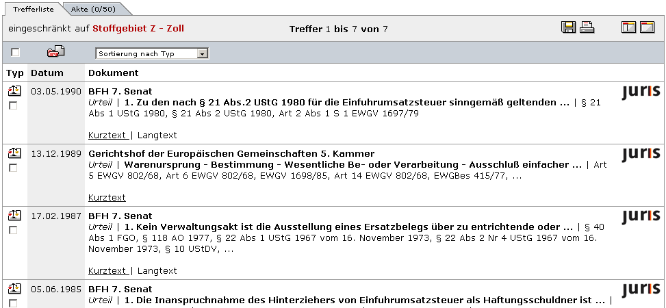 Abbildung: Trefferliste